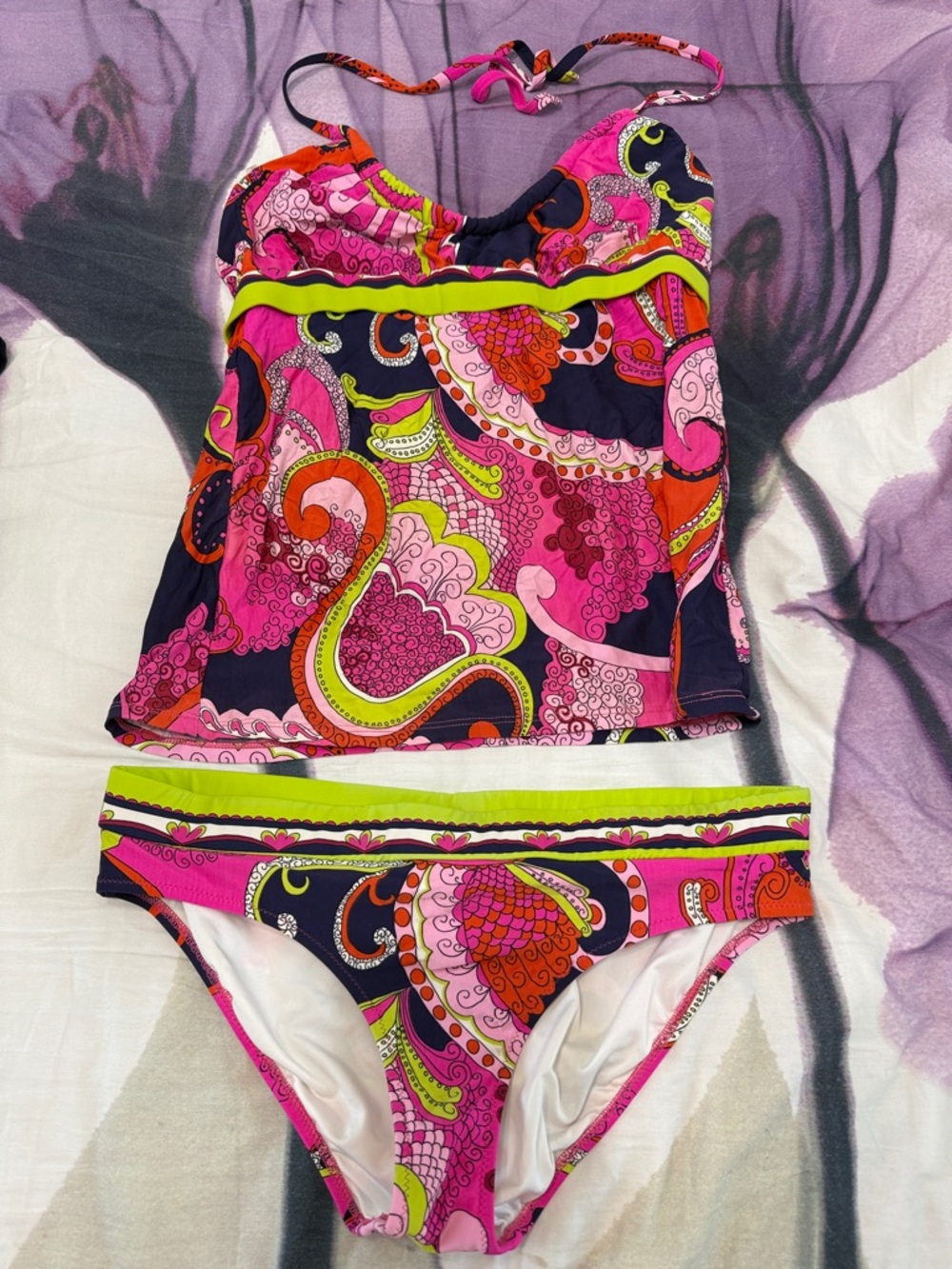 Trina Turk Pink Navy Lime Paisley Tankini Set